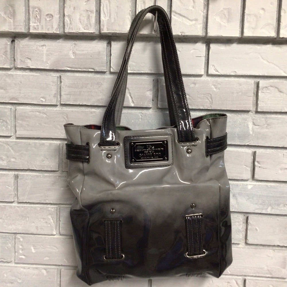 GIANNI BINI - Patent Leather Tote/Shoulder Bag in Gray and Charcoal